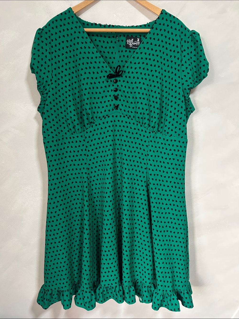 Hellbunny Green Hearts Dress 3X ruffle buttons coquette empire waist